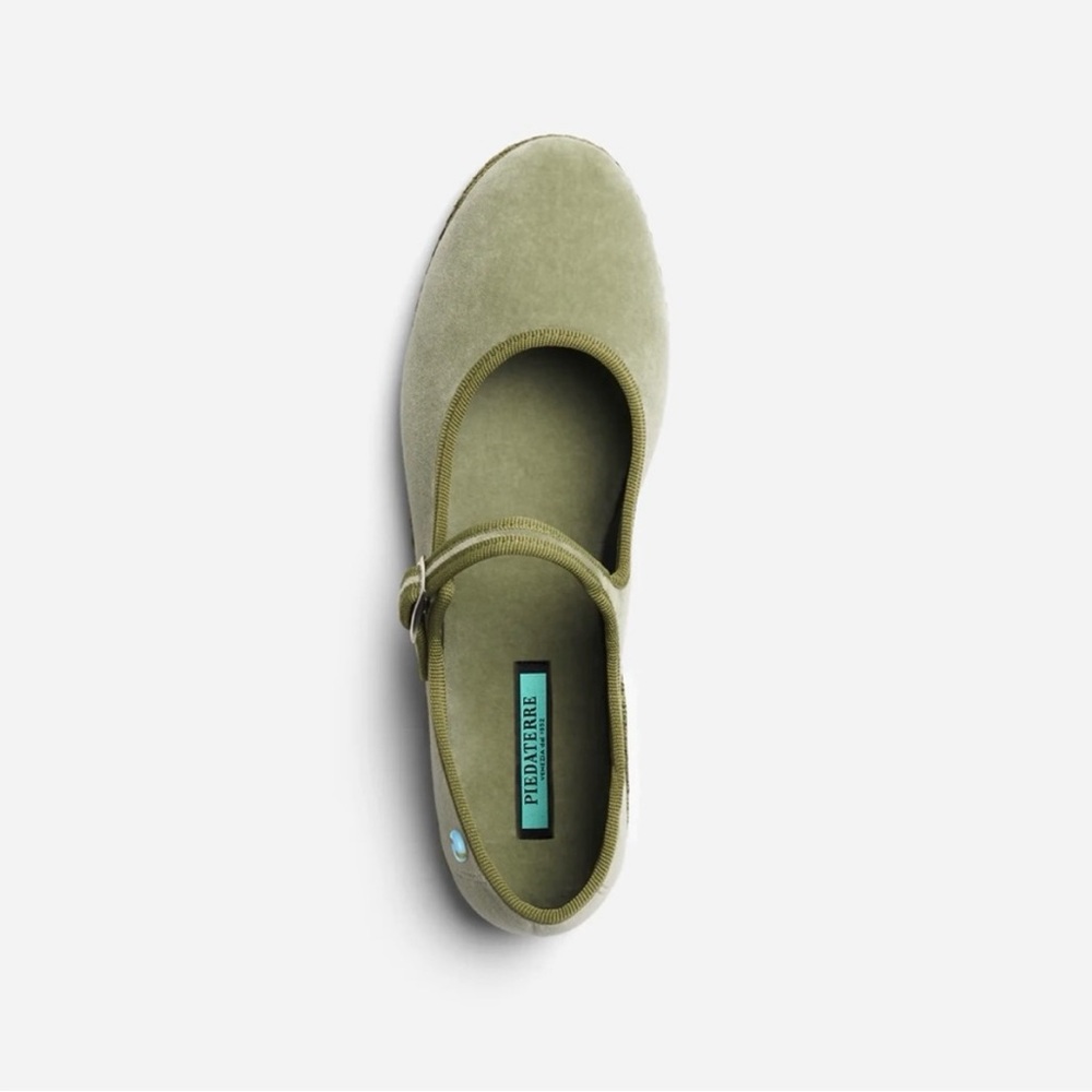 Piedaterre Venezia Velvet Mary Jane Flats - Olive
